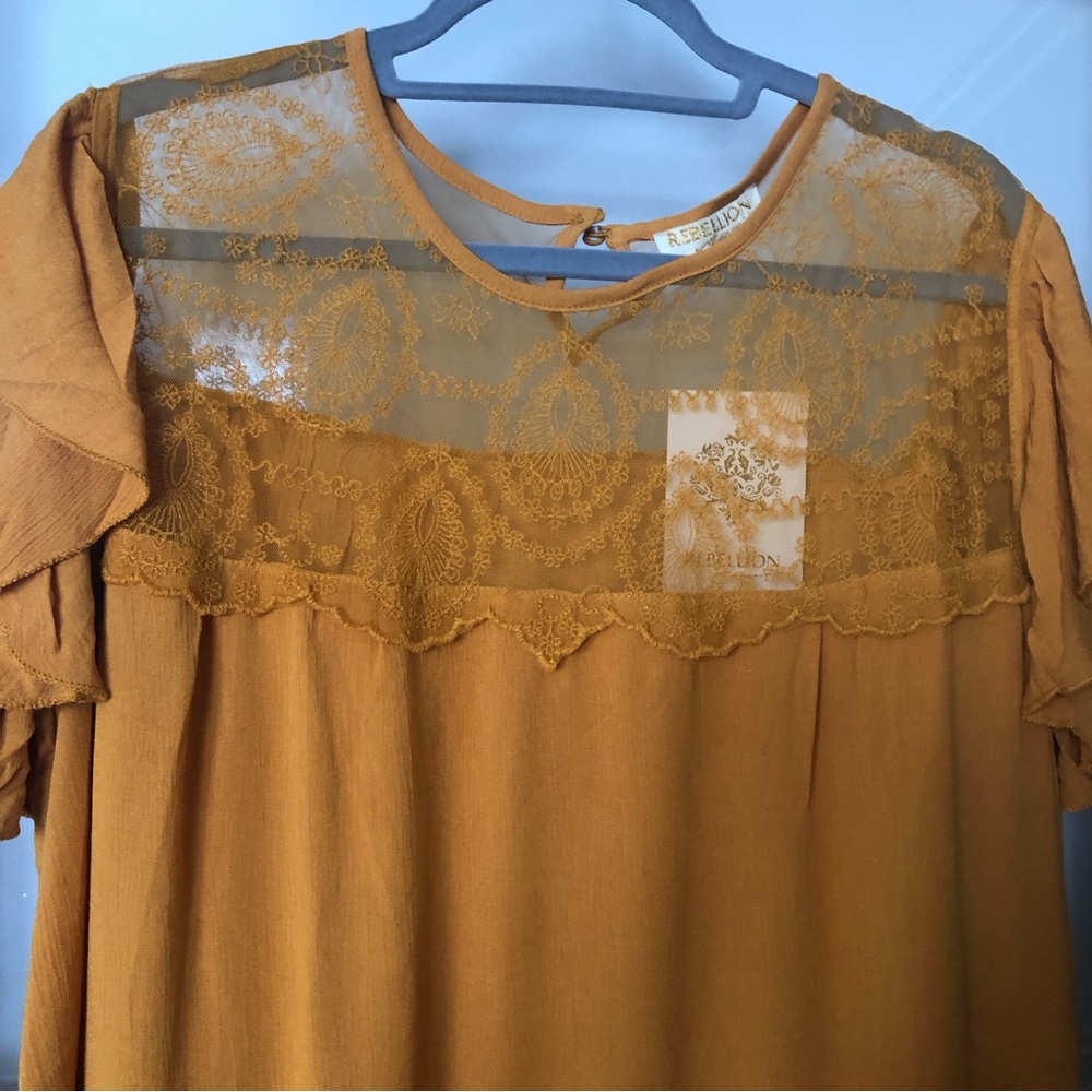 Anthropologie Rebellion Marigold Flutter Sleeve Lace Crochet Peplum Plus Size - Picture 8 of 17